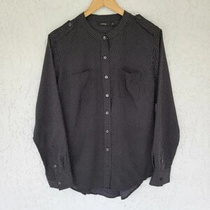 Apt 9 Long Sleeve Button Down Pin Dot Blouse Black White Womens Size M Polyester